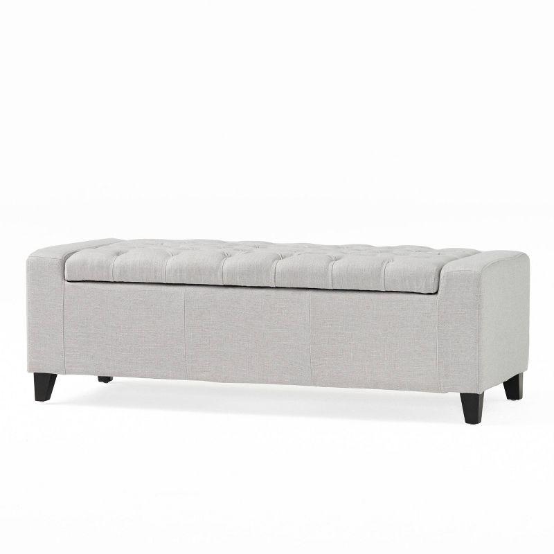 Light Gray Tufted Fabric Storage Ottoman Bench