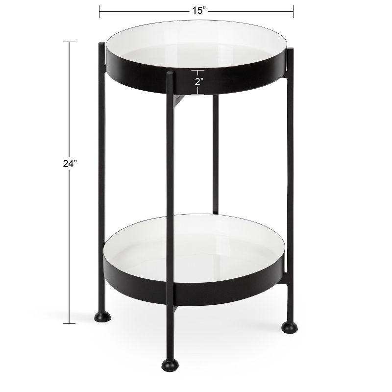 Modern Two-Tiered Round Black and White Metal Side Table