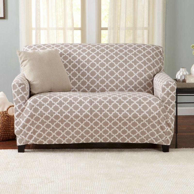 Beige Stretch Printed Loveseat Slipcover