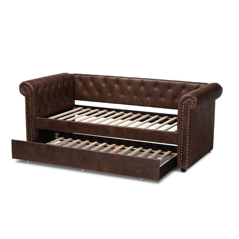 Baxton Studio Twin Brown Mabelle Faux Leather Daybed with Trundle: Upholstered, Wood Composite Frame, Polyester Fill