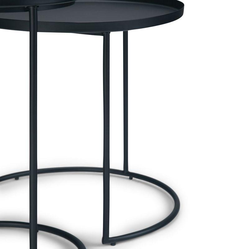 2pc Lipton Metal Nesting Table Black - WyndenHall: Industrial Style, Round, Removable Tray, Sleek Legs