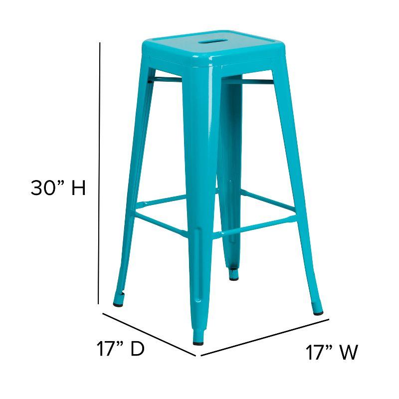 Emma and Oliver Commercial Grade 30"H Backless Teal-Blue Indoor-Outdoor Barstool