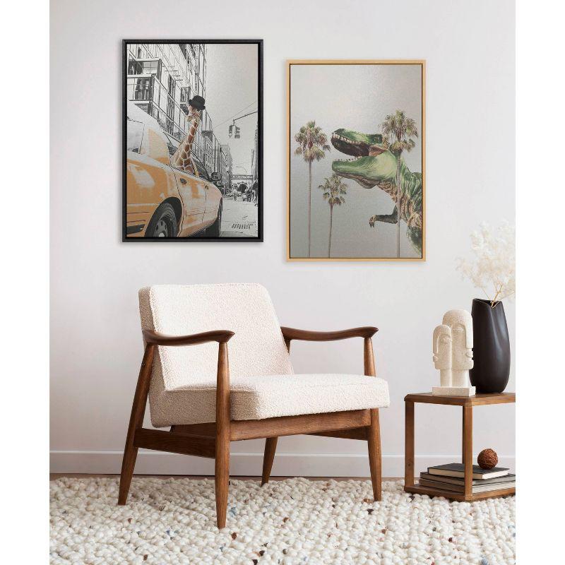 Kate & Laurel All Things Decor 23"x33" Sylvie Dinosaur Canvas Art: Whimsical Prehistoric Scene