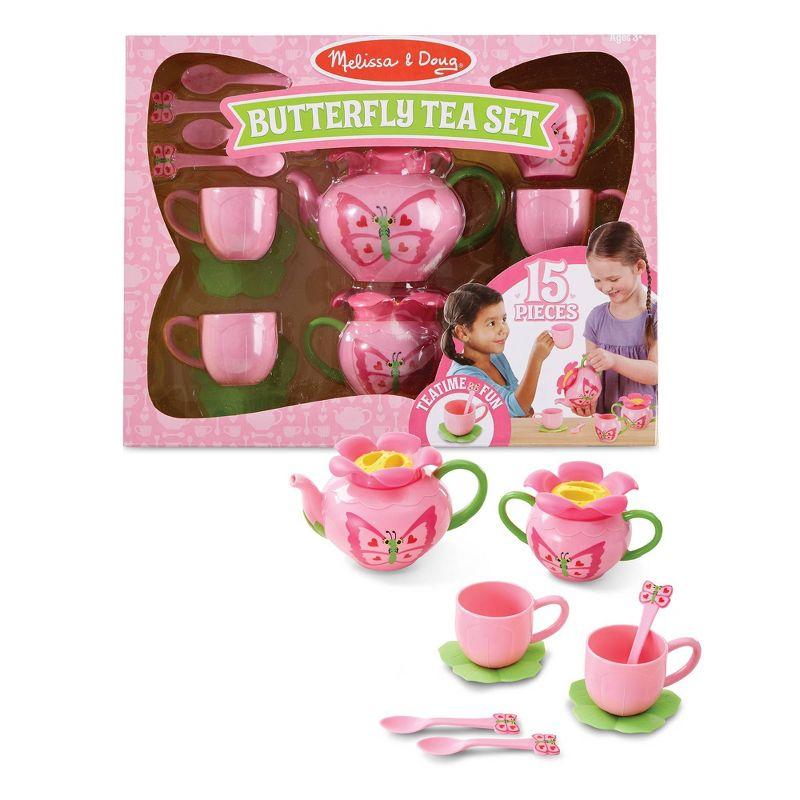 Rosy Pink Butterfly-Themed 17-Piece Plastic Tea Set