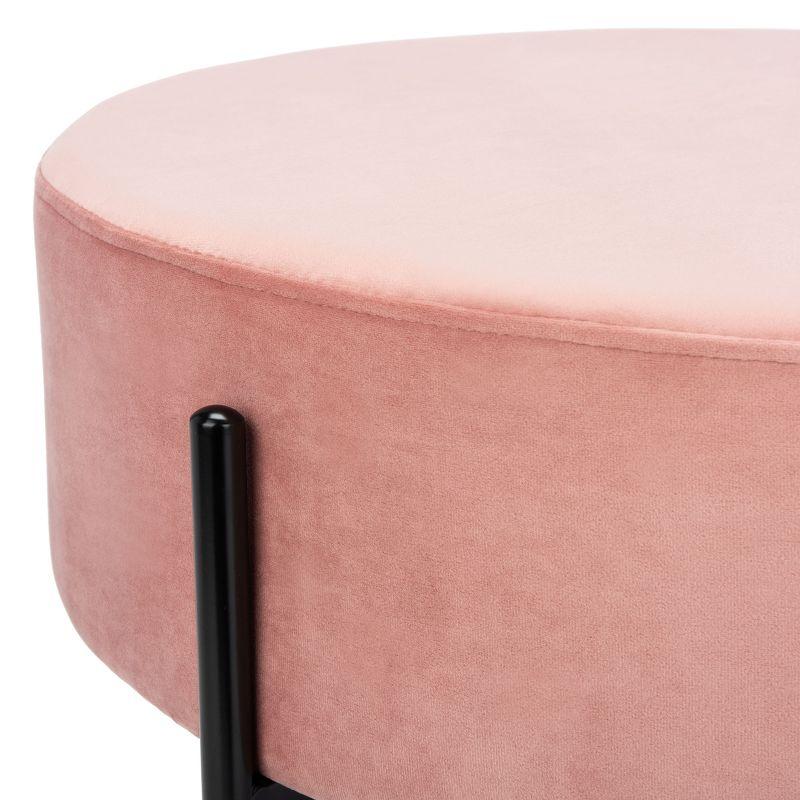 Dusty Rose Velvet Round Cocktail Ottoman with Matte Black Legs