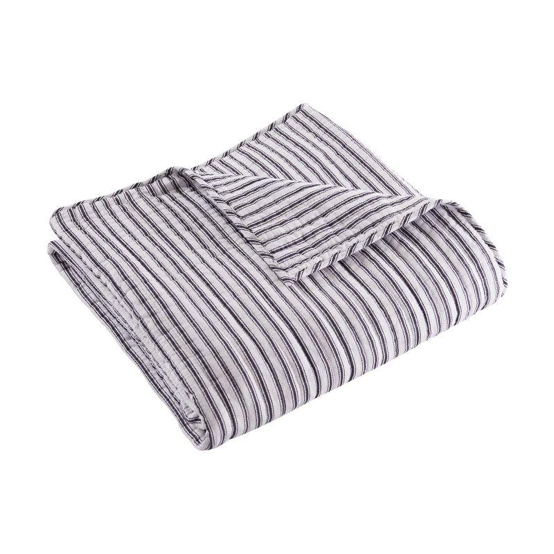 Tobago Stripe Charcoal Cotton Reversible Quilted Throw