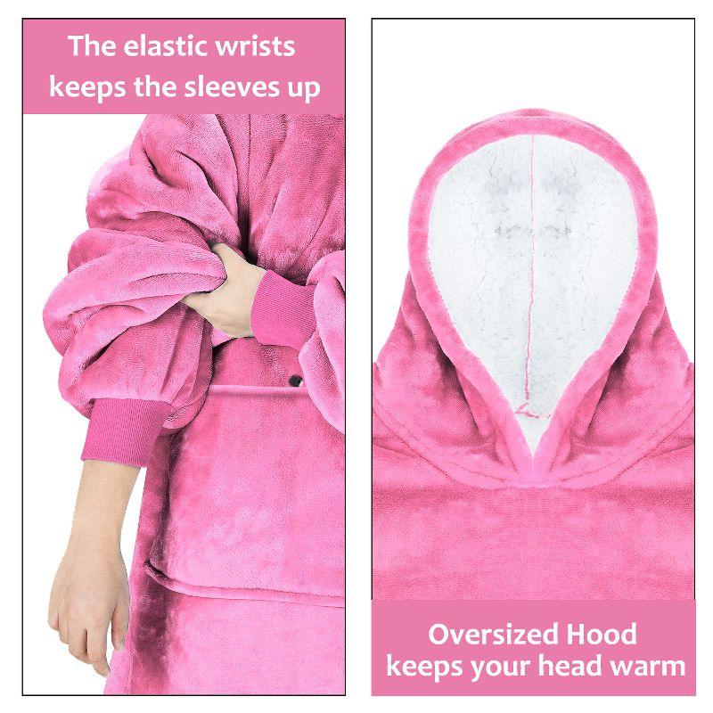 Solaris Women Flannel Blanket Hoodie Oversized Sweatshirt, Wearable Fleece Blanket Woman, Christmas Gift for Her, Hot Pink