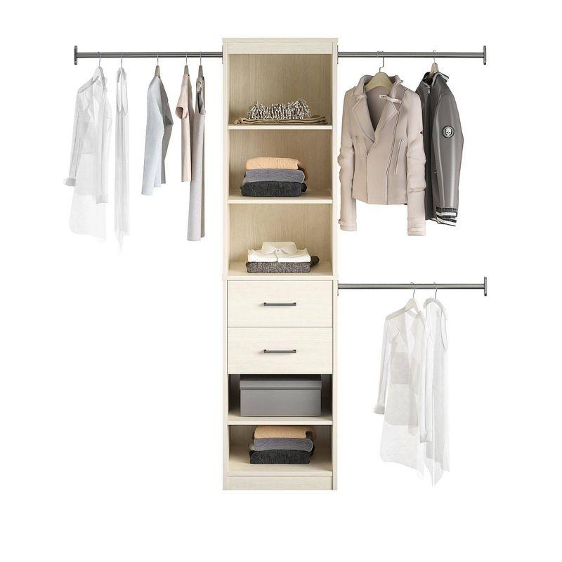 Kelly 5 Shelf 2 Drawer Closet Organizer with 3 Adjustable Hanging Rods Ivory Oak - Novogratz