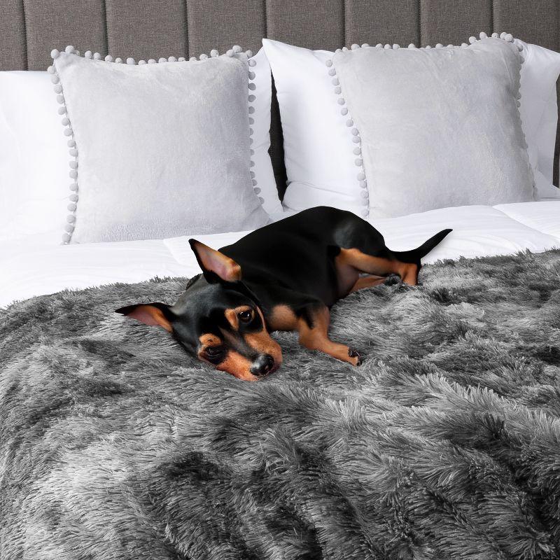 PAVILIA Fluffy Faux Fur Reversible Throw Blanket for Bed, Sofa, and Couch