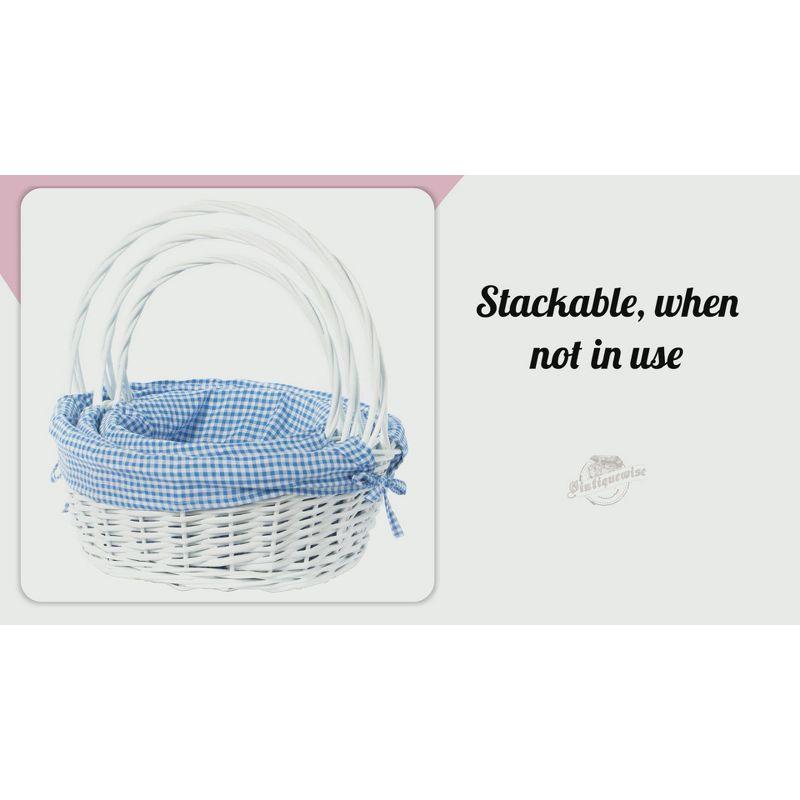 Vintiquewise White Round Willow Gift Basket, with Gingham Liner and Handle