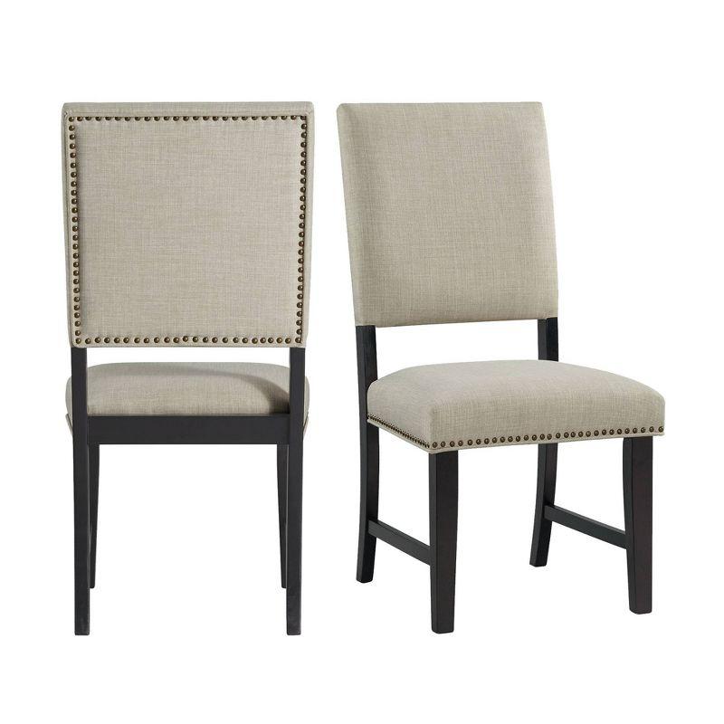 Mara Taupe Upholstered Side Chair with Oak Finish and Nailhead Trim