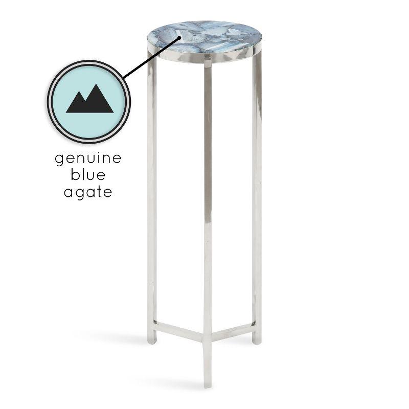 Aguilar Blue Agate Stone and Silver Metal Round Drink Table