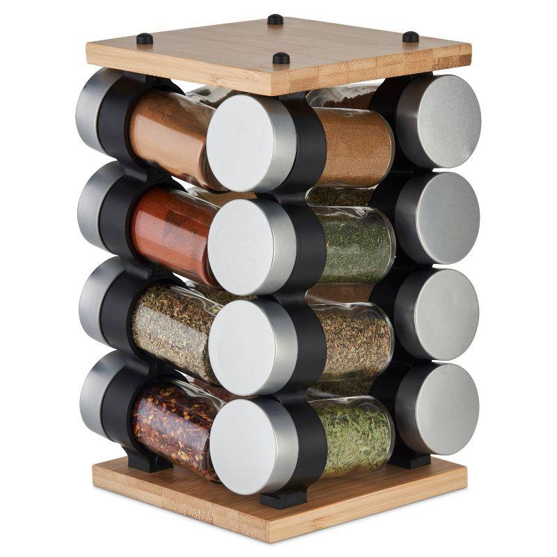 Bamboo Revolving Countertop Spice Rack with 16 Jars