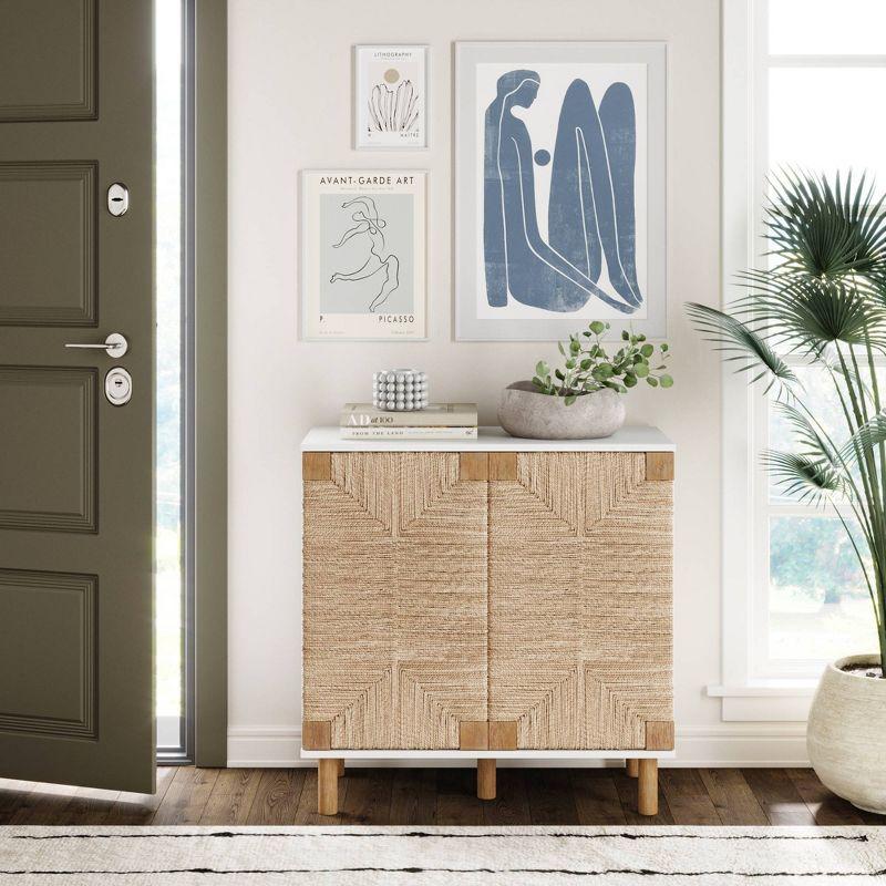 Nathan James Beacon Storage Cabinet Wood and Seagrass White: Veneer Surface, Fixed Shelf, Adult Assembly Required