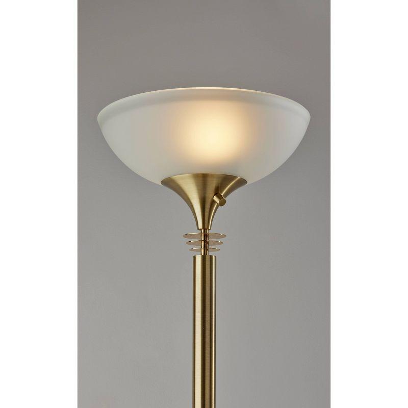 Metropolis Torchiere Antique Brass - Adesso: ETL Listed, Glass Shade, Metal Body, 71" Height