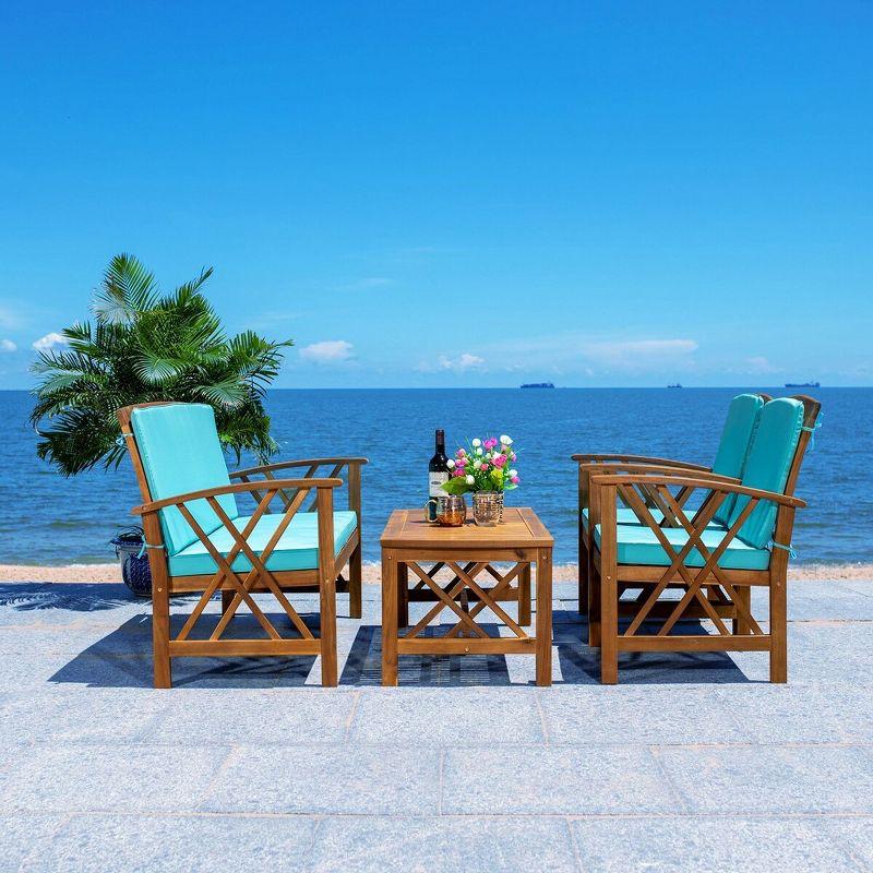 Luxurious Acacia Wood 4-Person Outdoor Conversation Set with Aqua Cushions