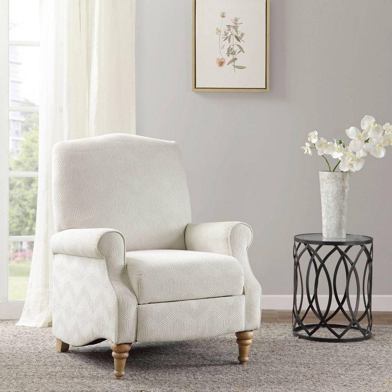 Cranberry Push Back Recliner Ivory: Madison Park, Elegant Jacquard Fabric, Turned Wood Legs, No Tools Assembly