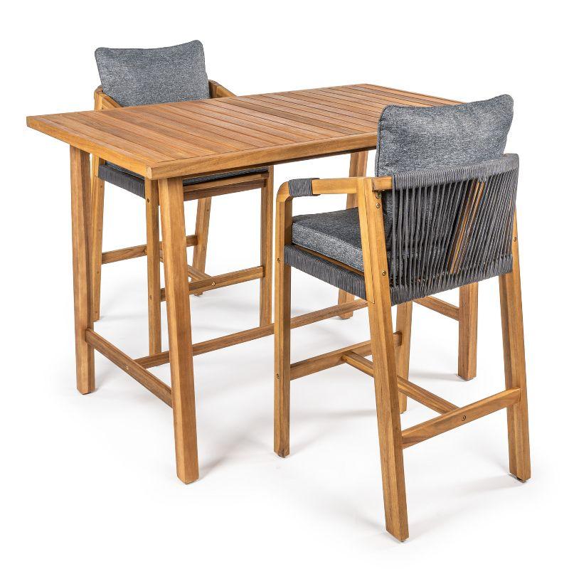 Gray and Teak Brown Acacia Wood 3-Piece Outdoor Bar Set