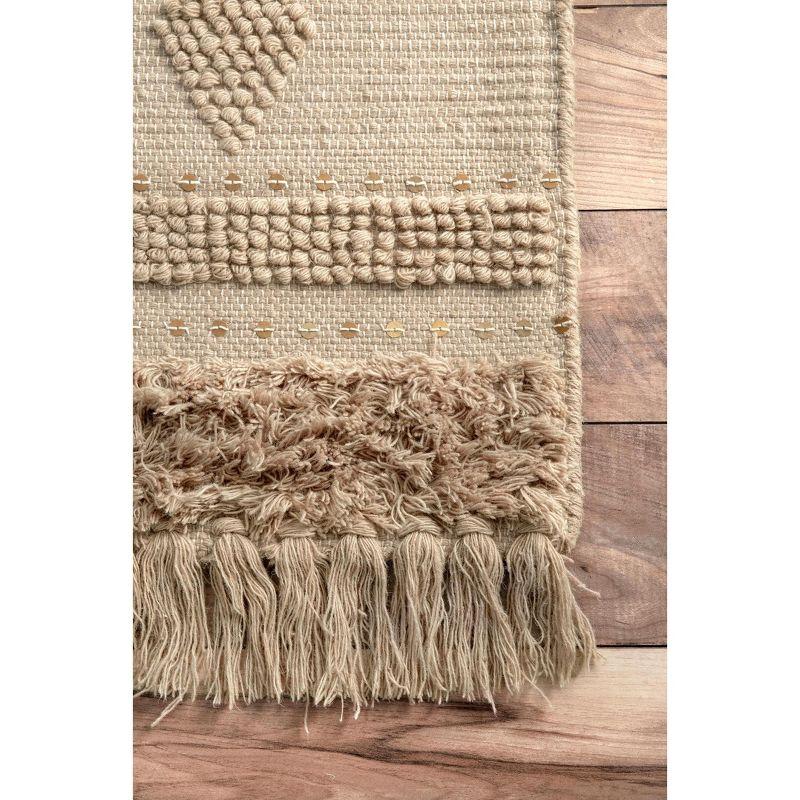 Handmade Tufted Geometric Wool Area Rug, 5' x 8', Beige