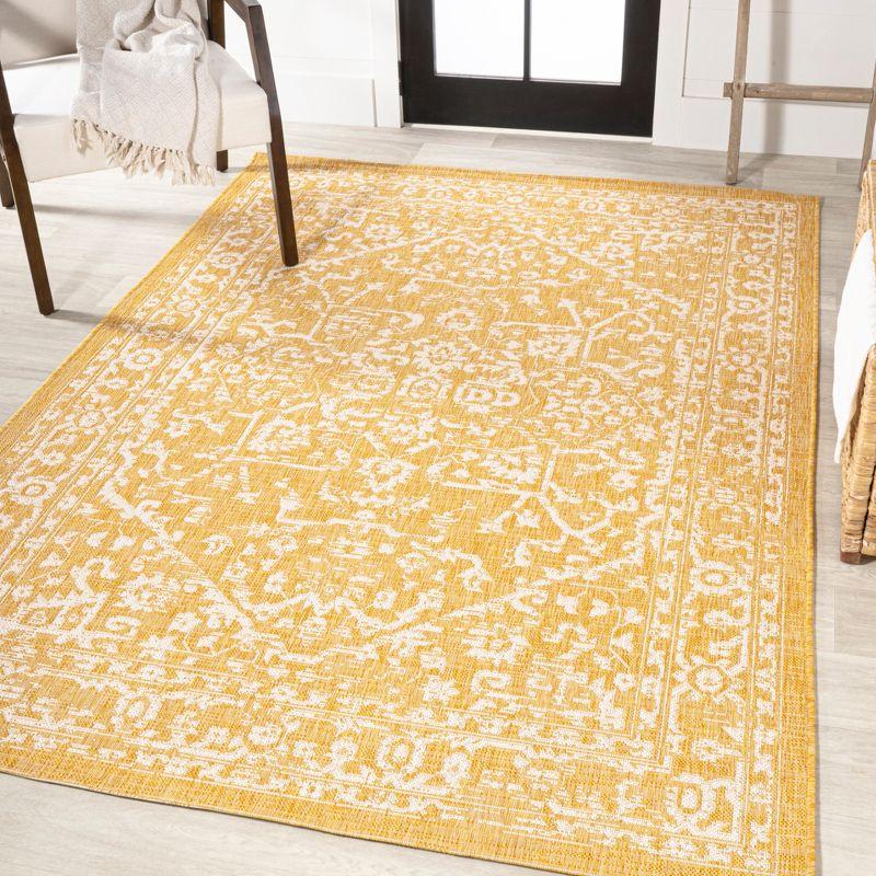 5' x 8' Malta Bohemian Medallion Textured Weave Indoor/Outdoor Area Rug, Yellow/Cream - JONATHAN Y