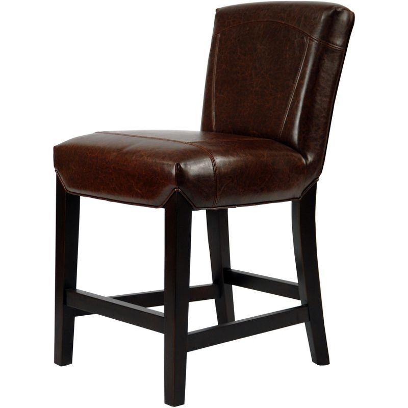 Brown Leather and Wood Parsons Counter Stool