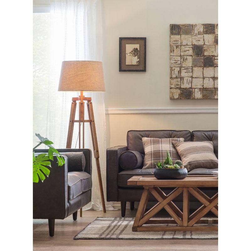 Mariner Tripod Style Wood Floor Lamp with Burlap Drum Shade Rust - Storied Home: Adjustable Height, 3-Way Switch