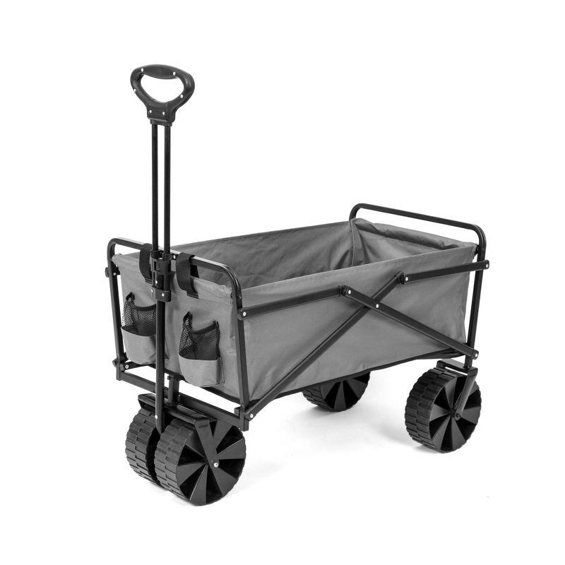 Seina Heavy Duty Steel Frame Collapsible Folding Outdoor Portable Utility Cart Wagon with All Terrain Plastic Wheels and 150 Pound Capacity, Gray