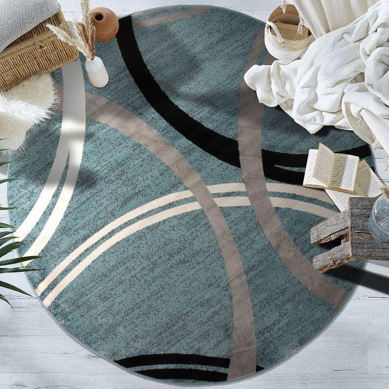 World Rug Gallery Contemporary Abstract Circles Design Area Rug - BLUE 8' Round