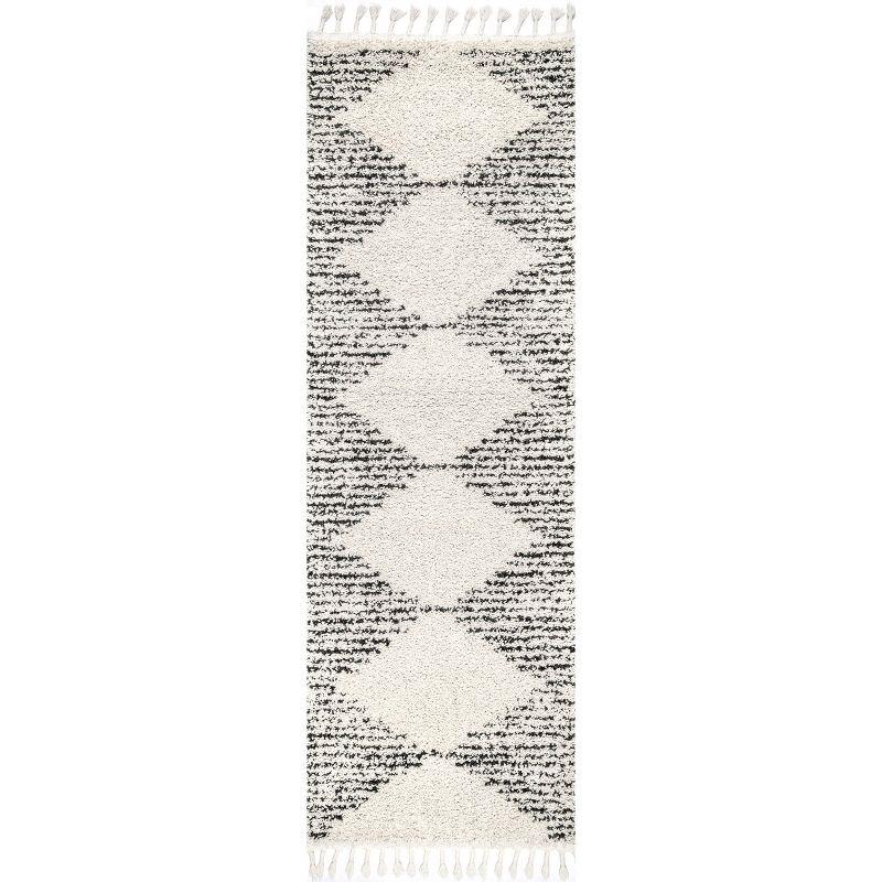 Nuloom Bria Trellis 2x10 Runner Shag Indoor Area Rug for Living Room Bedroom Dining Room Nursery Entryway Hallway, Off White/Charcoal