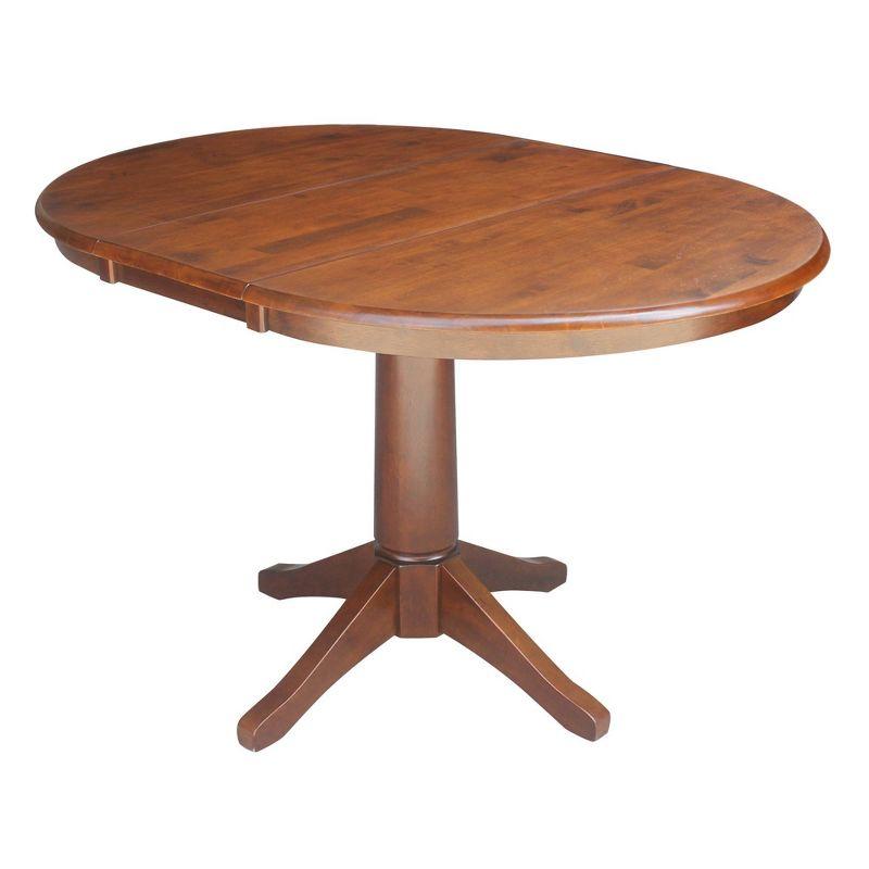 36" Magnolia Round Top Dining Table with 12" Leaf Espresso - International Concepts: Solid Parawood, Expandable, Pedestal Base