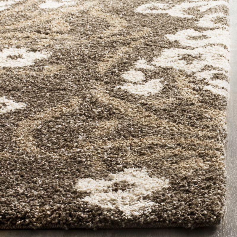 Smoke and Beige Floral Shag Area Rug, 3' 3" x 5' 3"