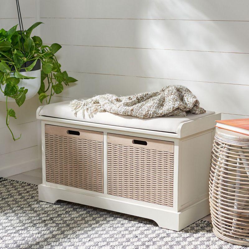 Landers 2 Drawer/Cushion Storage Bench - Distressed White - Safavieh