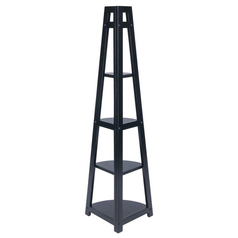 Winsome 58" Adam A Frame Corner Shelf Black: Mid-Century Modern Design, 5-Tier Storage, Lacquered Finish