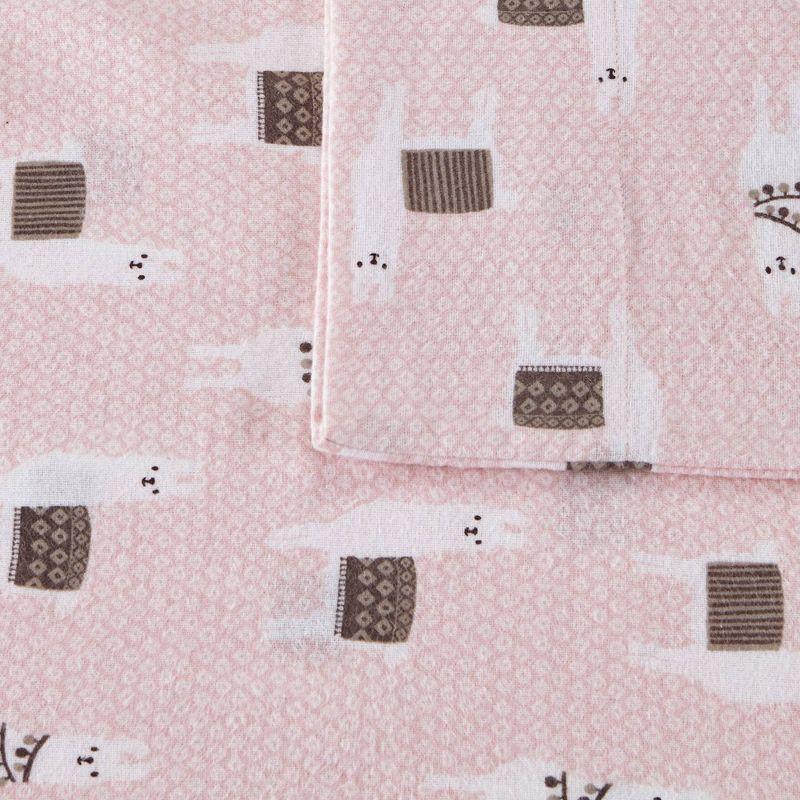 Intelligent Design Twin XL Cozy Soft Cotton Flannel Printed Sheet Set Pink Llamas
