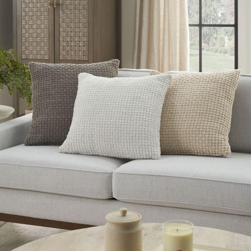 White Chenille Waffle Weave 18" x 18" Throw Pillow Set