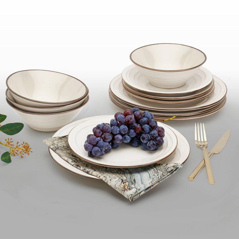 12-Piece White Ceramic Dinnerware Set with Golden Rim