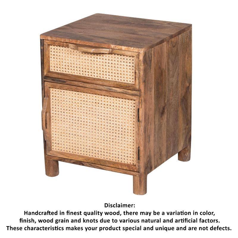 The Urban Port 23" Nightstand Woven Rattan Cabinet Door and Drawer Handcrafted Natural Brown Mango Wood Brown