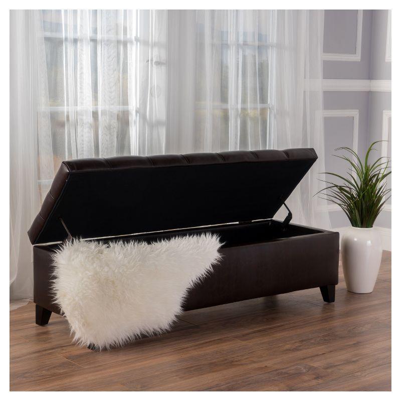 Charleston Tufted Brown Leather Storage Ottoman Bench