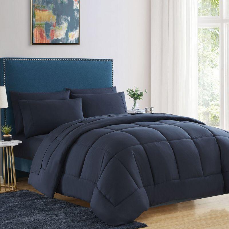 Luxury Alternative Solid Comforter and Sheet Set with Bonus Pillowcases