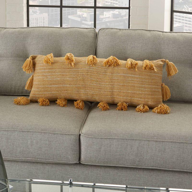 Mustard Yellow Textured Lumbar Pillow with Tassels 13" x 33"