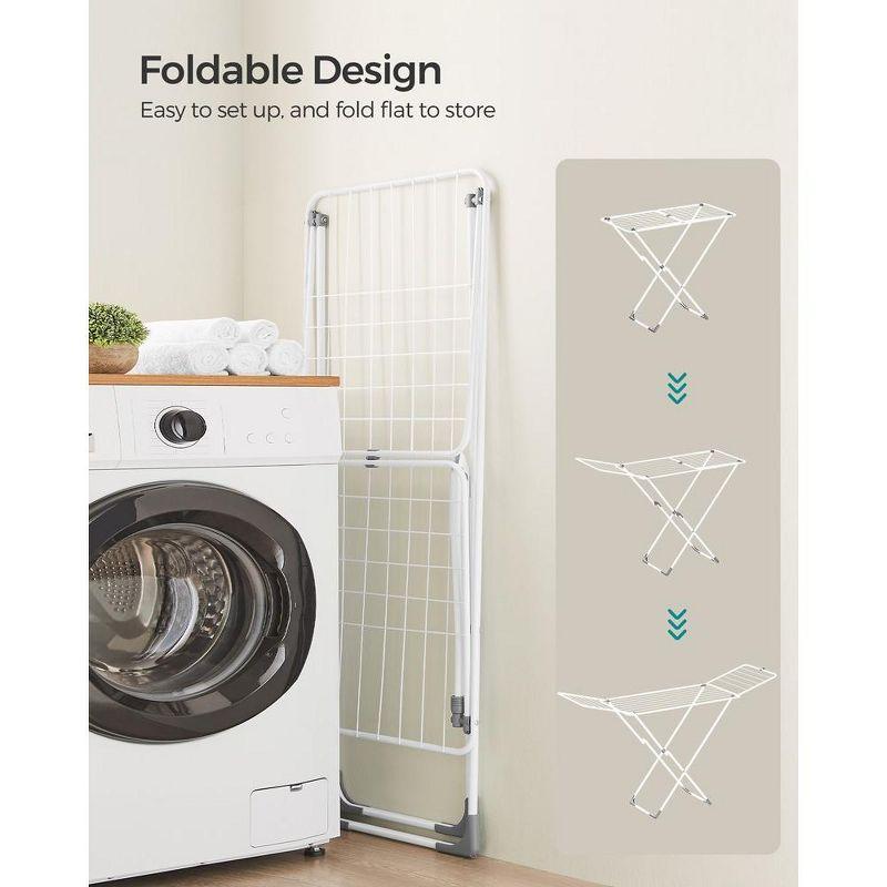 SONGMICS Clothes Drying Rack, Metal Laundry Drying Rack, Foldable, Space-Saving, Free-Standing Airer, with Gullwings, Indoor Outdoor Use, Bed Linen Clothing