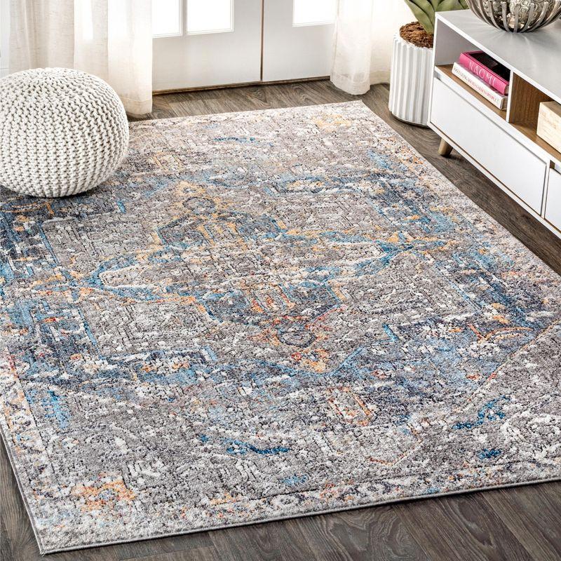Izmir Vintage Medallion 4' x 6' Reversible Area Rug in Gray, Mustard, and Turquoise