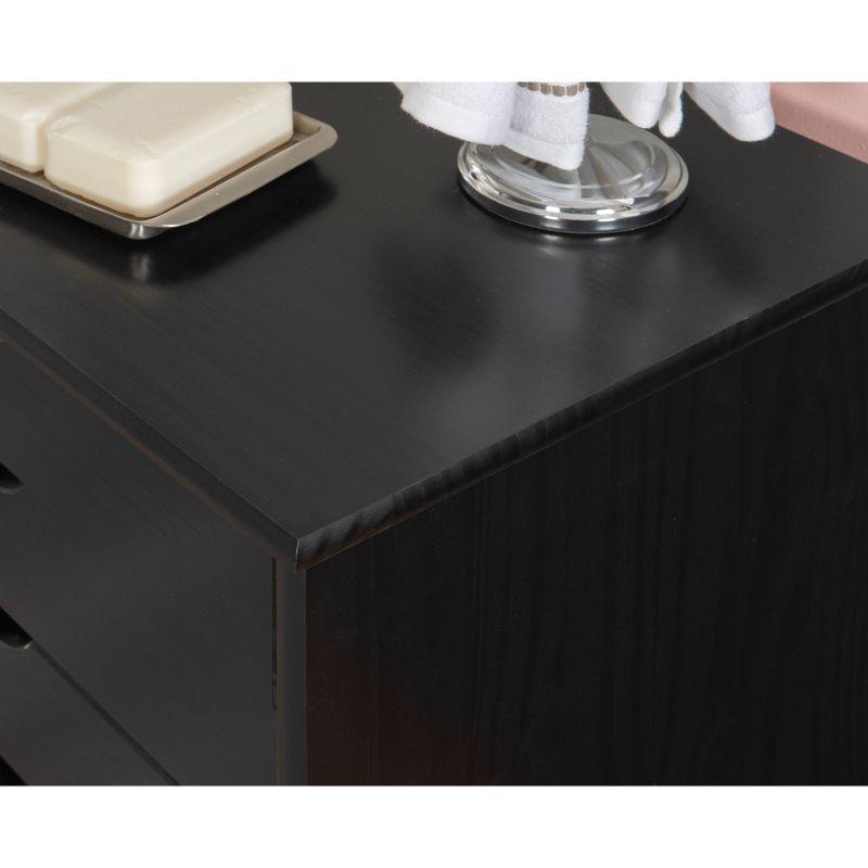 Cary Transitional 6 Drawer Solid Wood Contoured Handle Cut Out Wide Roll Cart Black - Linon: Pine Frame, Farmhouse Style, Portable Storage