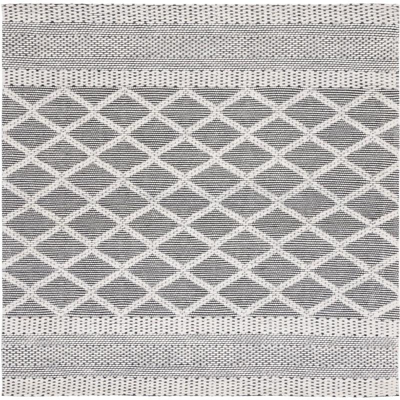 Marbella 6' Square Black and Ivory Wool Cotton Rug