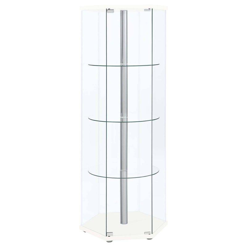 Coaster Zahavah Modern 4 Shelf Hexagon Shaped Glass Curio Cabinet White/Clear