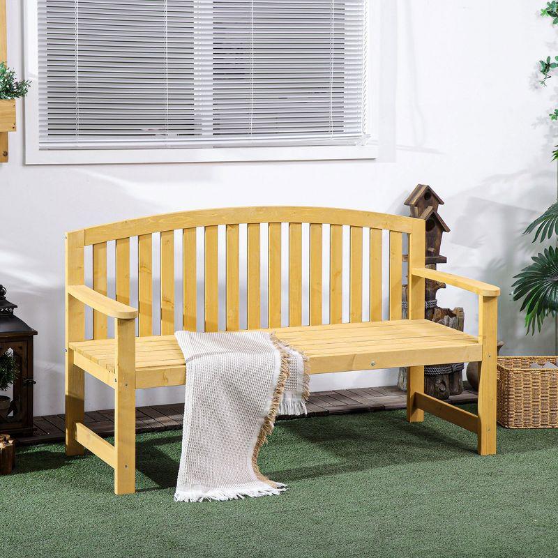 Outsunny Natural Fir Wood 56" Outdoor Garden Bench with Slatted Design