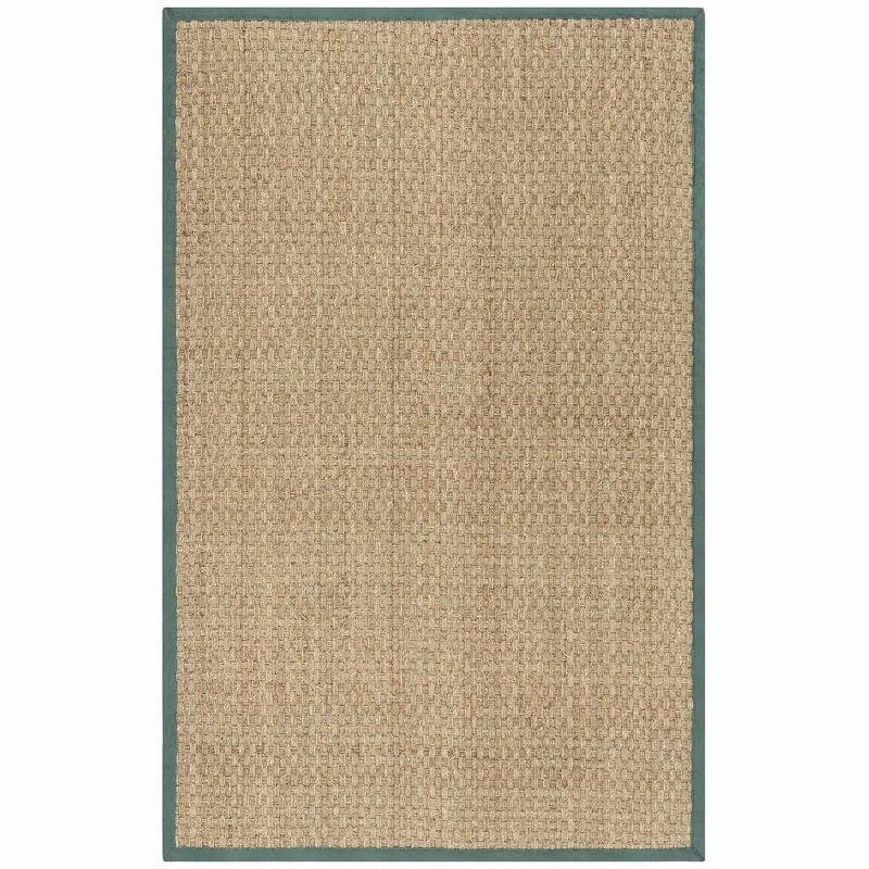 Natural and Light Blue Cotton Border Area Rug, 6' x 9'