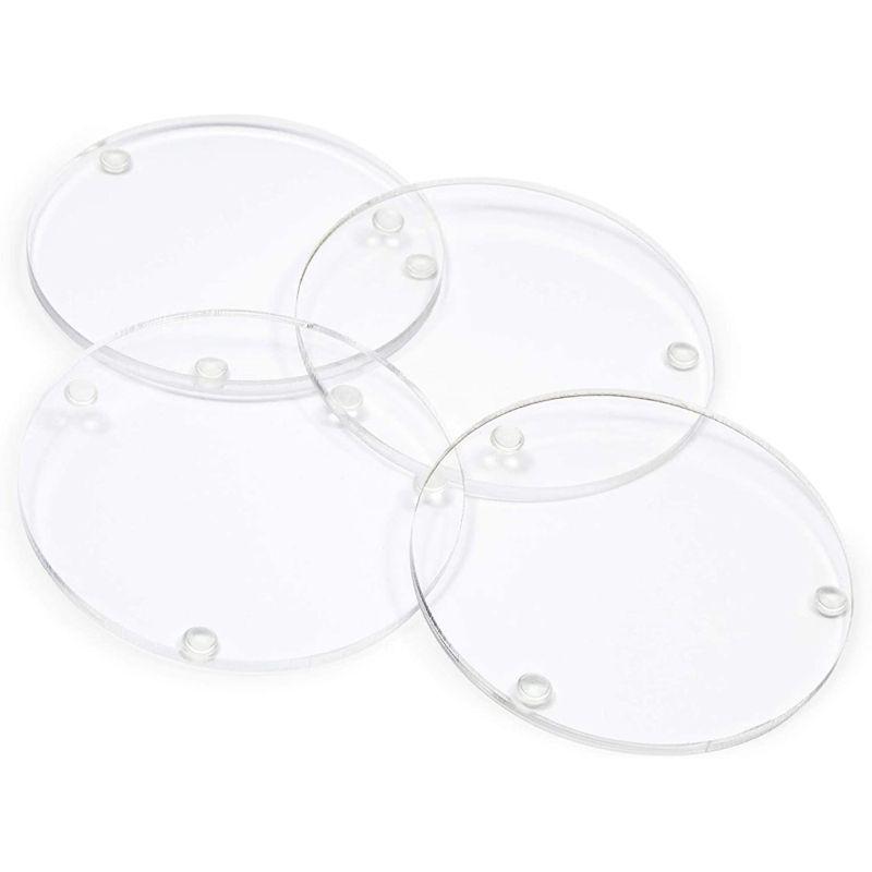 Juvale Set of 4 Clear Blank Acrylic Drink Coasters with Stand Holder, Round 4 inch