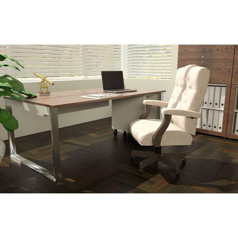 Traditional Executive Chair Beige: Swivel, Adjustable, Tufted - Boss Office Products