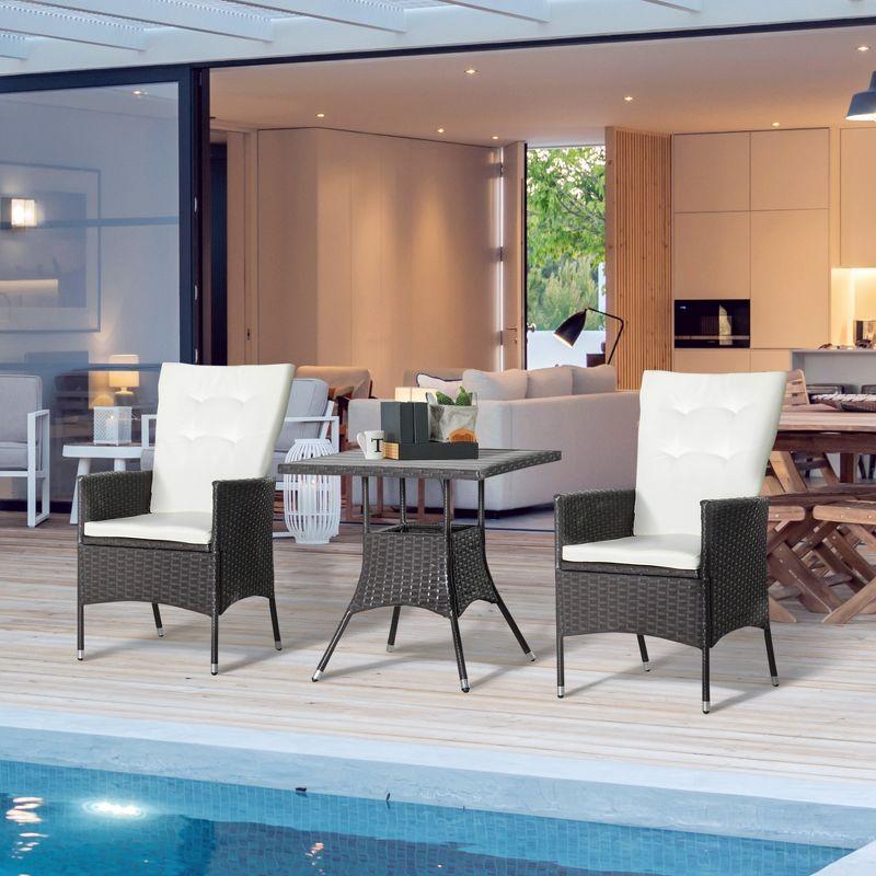 Luxe Off-White PE Rattan 3-Piece Outdoor Recliner Set with Wood-Grain Table